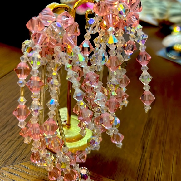 Vintage Hand Made Kato Pink/ Clear Runway Cluster Swarovski Dangle - N Earring🌸 - Picture 9 of 16